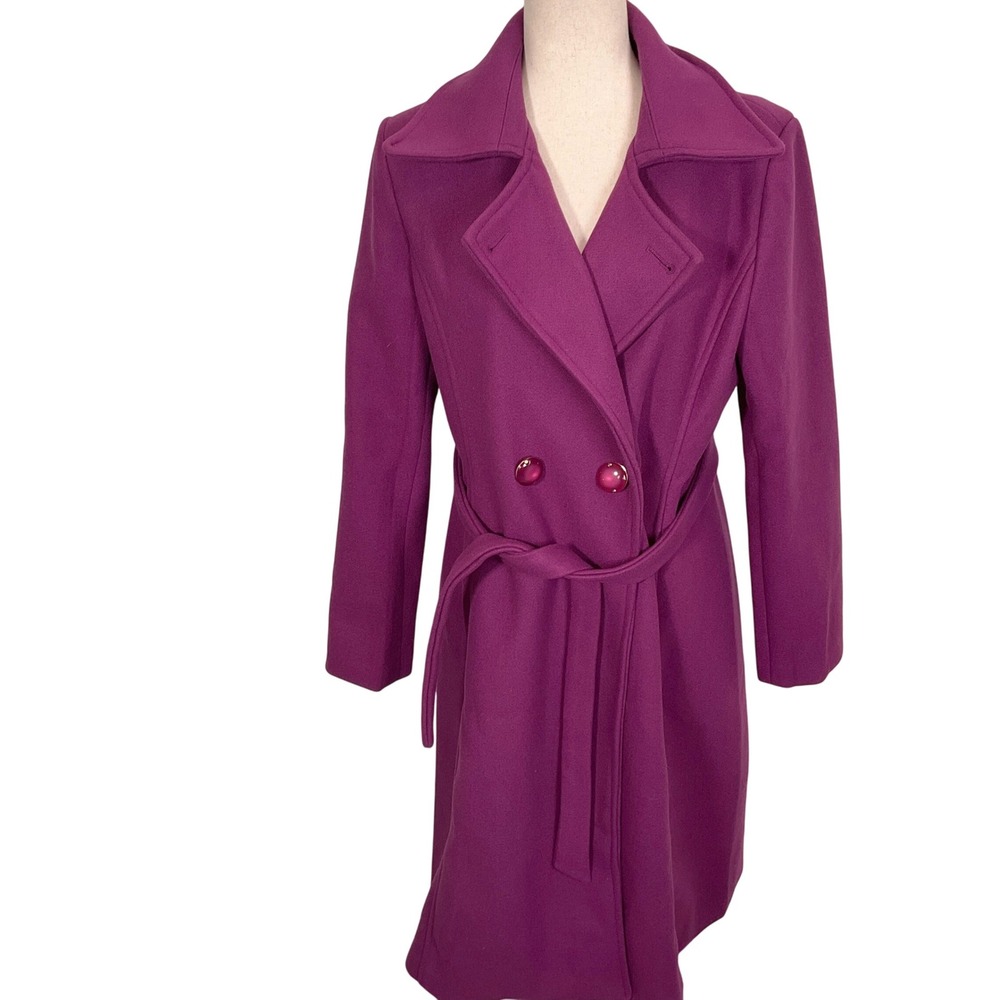 Aprsfn Coat Women Trench Coat Large Purple Double Breasted‎ Belted Wool Vibrant